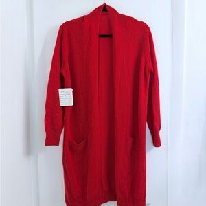 Amicale Cashmere Vibrant Red Long Line Cardigan